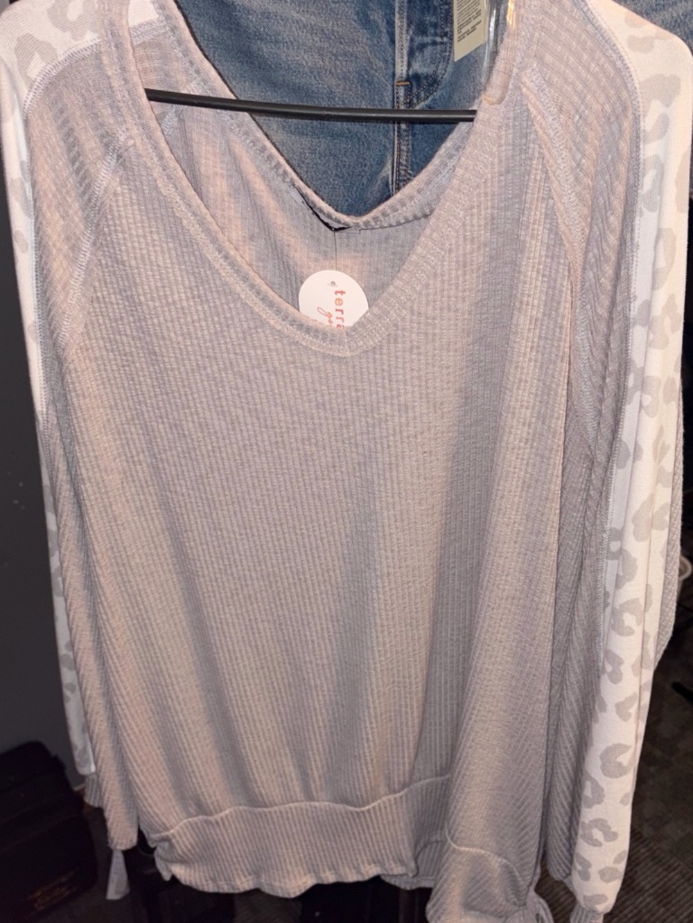 Light Pink Waffle-Texture V-Neck Long Sleeve Top